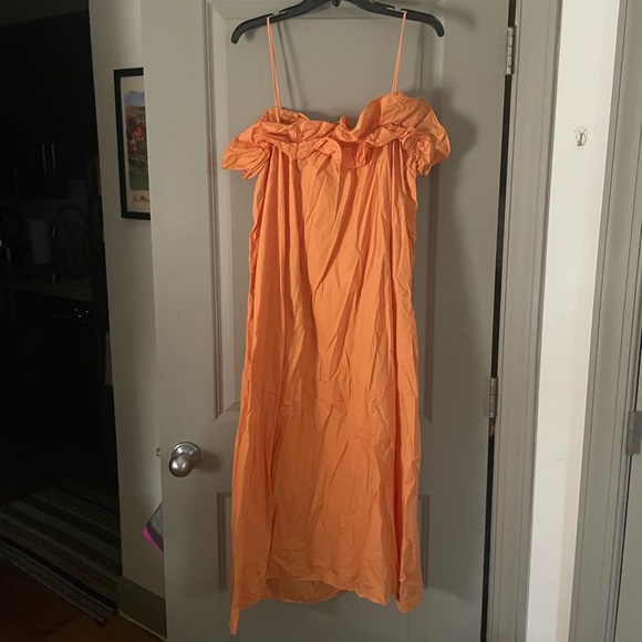 Orange Maxi Dress with Ruffle Top - Picture 5 of 5